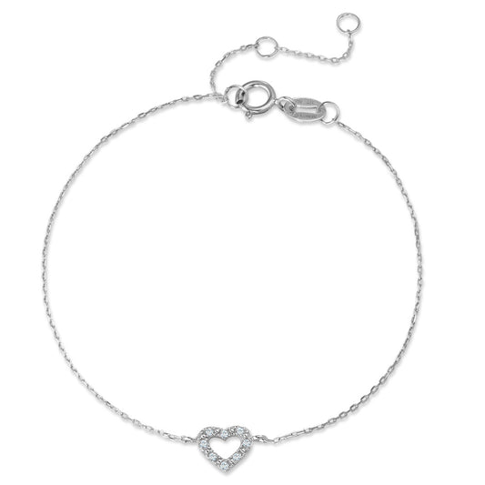 Bracelet 9k White Gold Diamond 0.025 ct, 8 Stones, w-pi1 Heart 15-18 cm