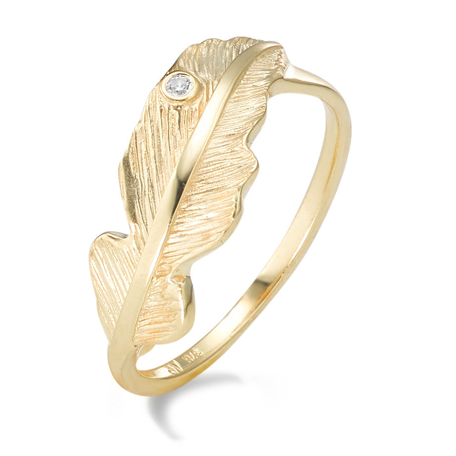 Ring 9k Yellow Gold Zirconia Feather