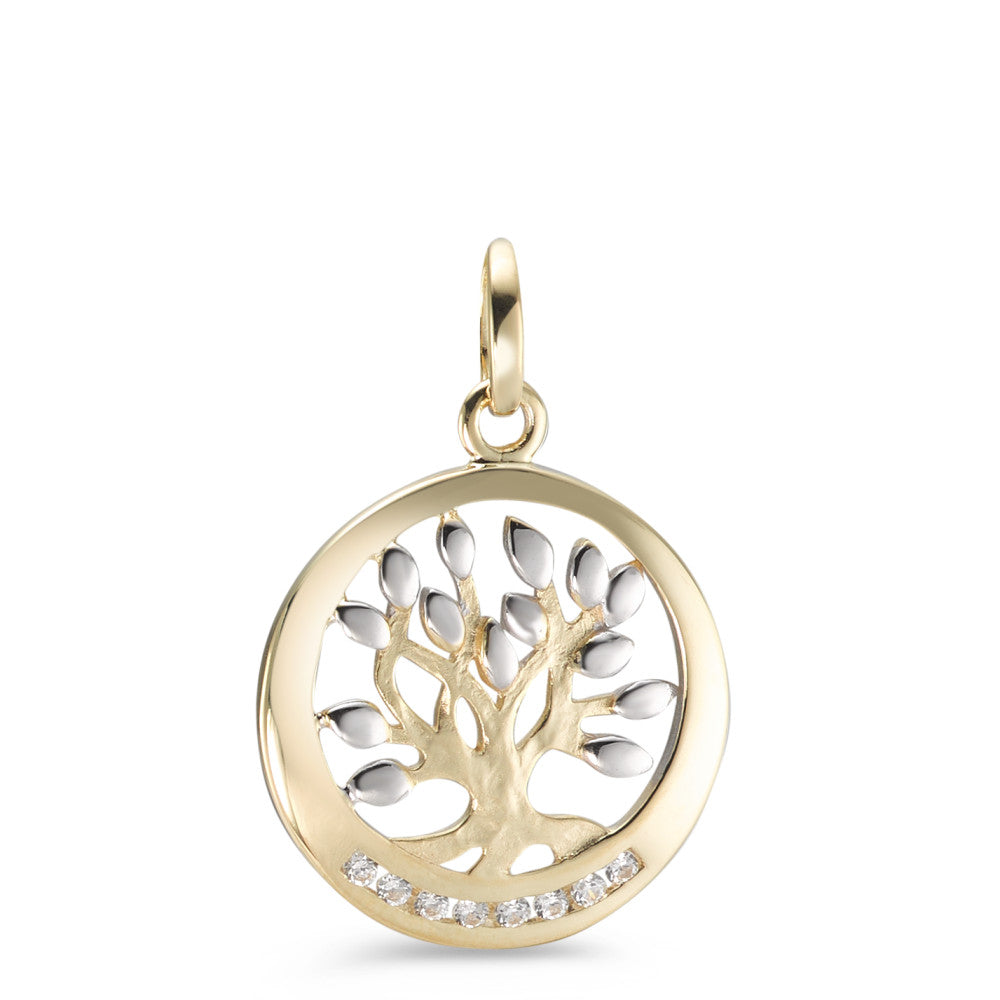 Pendant 9k Yellow Gold Zirconia 9 Stones Bicolor Tree Of Life Ø16 mm