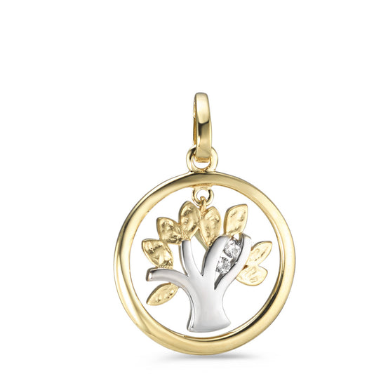 Pendant 9k Yellow Gold, 9k White Gold Zirconia 2 Stones Tree Of Life Ø17 mm