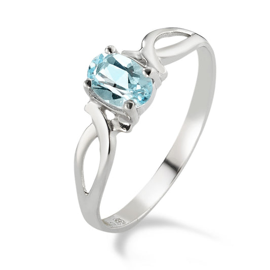 Ring 14k White Gold Topaz Blue, oval