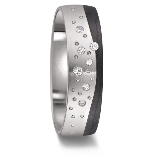 Wedding Ring Titanium, Carbon Diamond 0.043 ct, 7 Stones, w-si