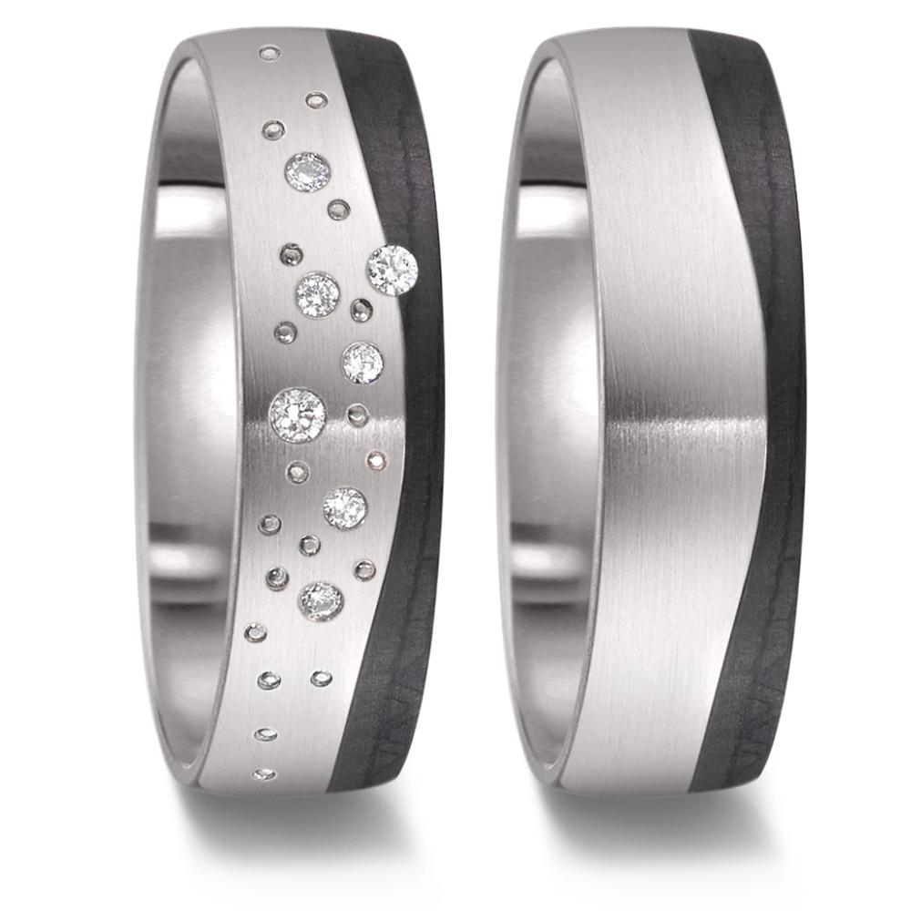 Wedding Ring Titanium, Carbon Diamond 0.043 ct, 7 Stones, w-si