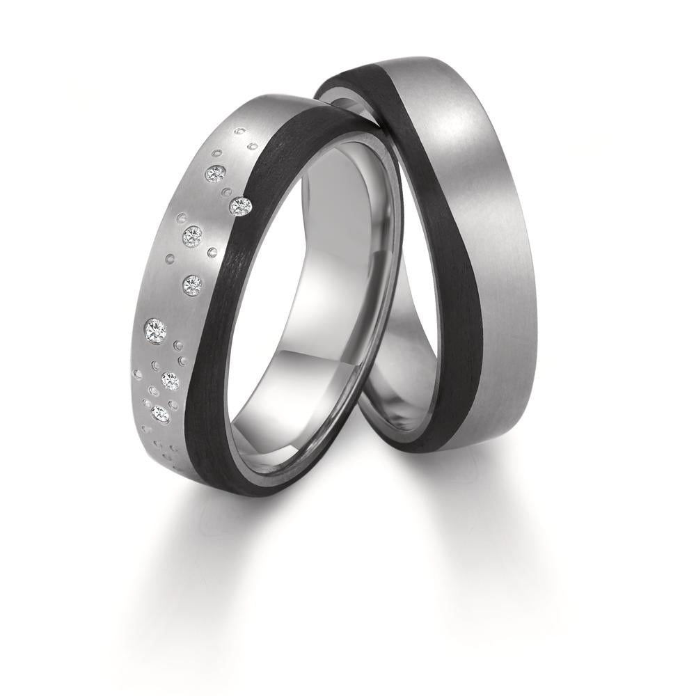 Wedding Ring Titanium, Carbon Diamond 0.043 ct, 7 Stones, w-si