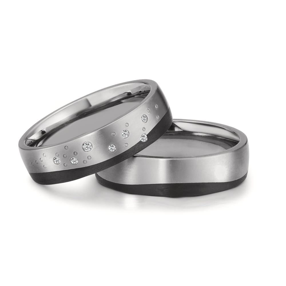 Wedding Ring Titanium, Carbon Diamond 0.043 ct, 7 Stones, w-si