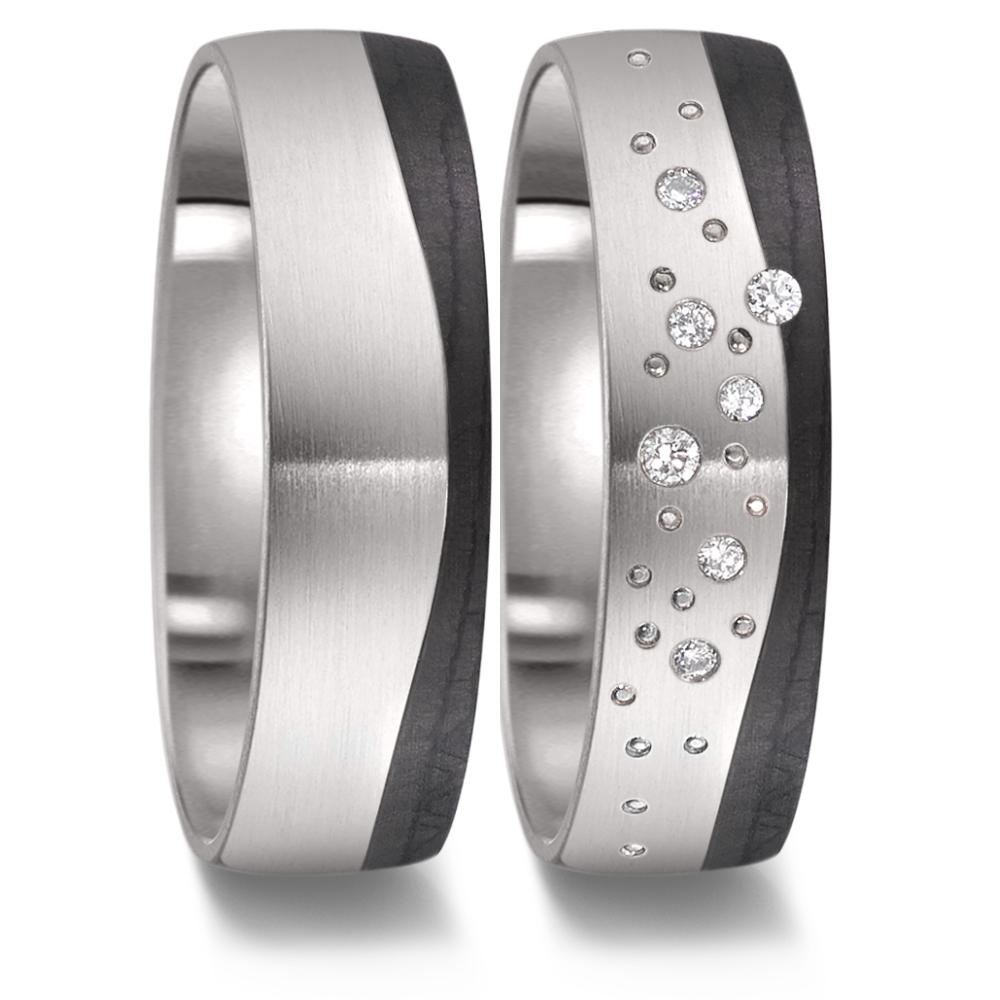 Wedding Ring Titanium, Carbon Diamond 0.043 ct, 7 Stones, w-si