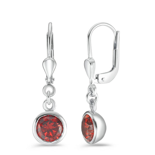 Drop Earrings Silver Zirconia Red, 2 Stones Rhodium plated Ø7.5 mm