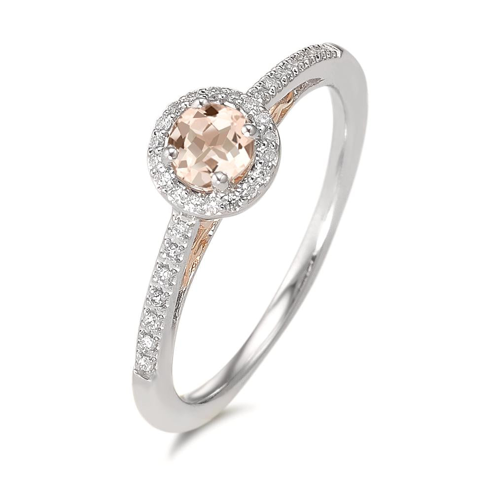 Solitaire ring 9k White Gold Diamond 0.10 ct, w-pi3, Morganite Champagne