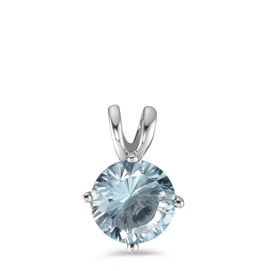 Pendant Silver Quartz crystal Aqua Rhodium plated Ø10 mm