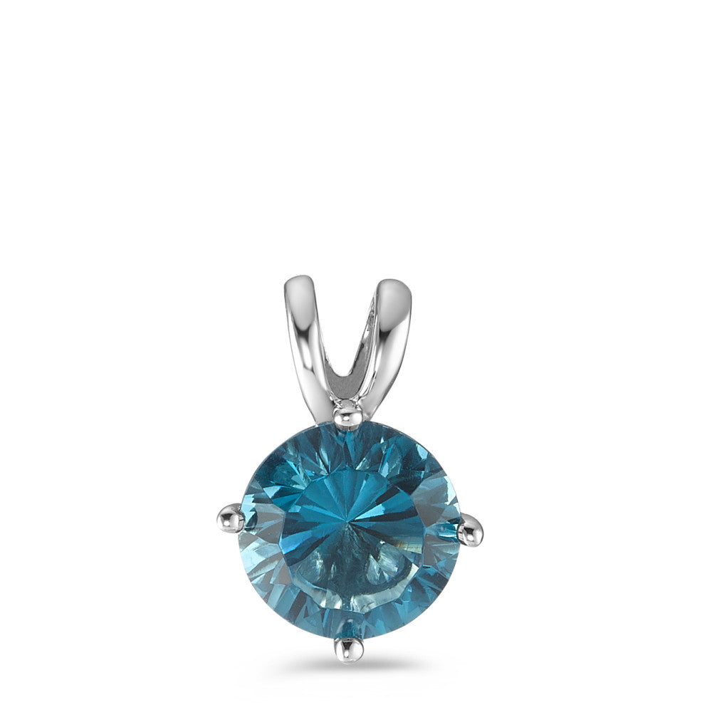 Pendant Silver Quartz crystal Blue Rhodium plated Ø10 mm