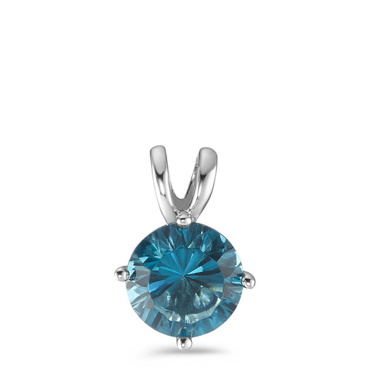 Pendant Silver Quartz crystal Blue Rhodium plated Ø10 mm