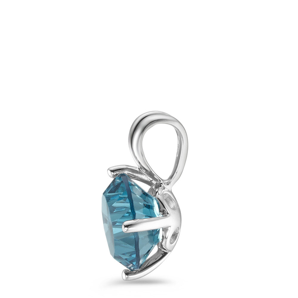 Pendant Silver Quartz crystal Blue Rhodium plated Ø10 mm