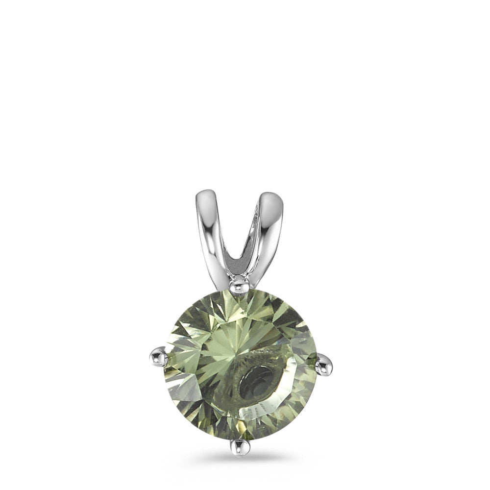 Pendant Silver Quartz crystal Olive green Rhodium plated Ø10 mm