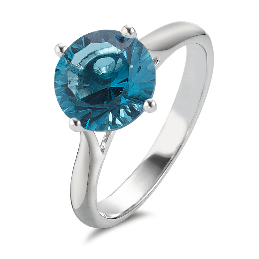 Ring Silver Quartz crystal Blue Rhodium plated Ø9 mm