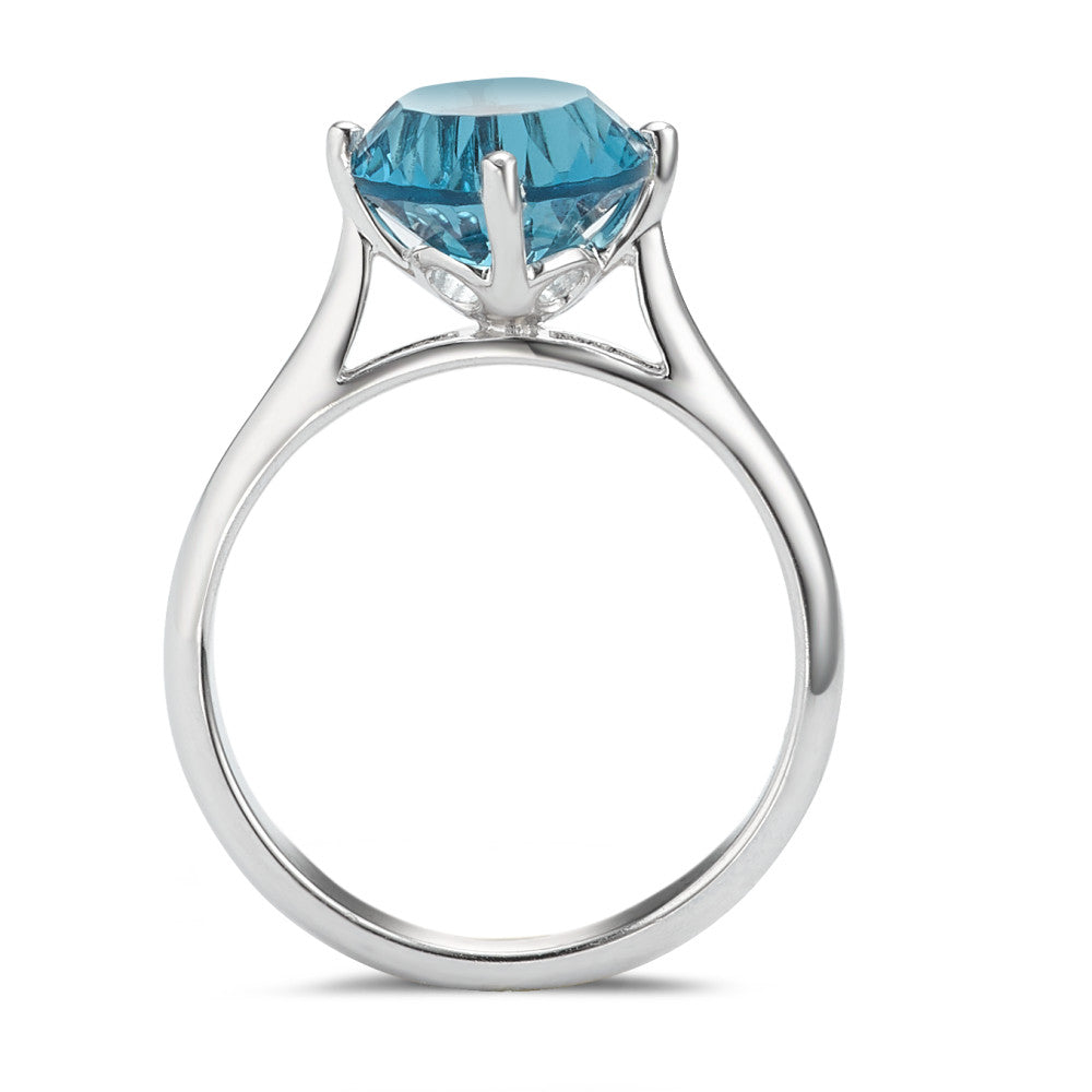 Ring Silver Quartz crystal Blue Rhodium plated Ø9 mm