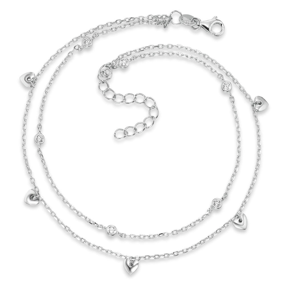Anklet Silver Zirconia 6 Stones Rhodium plated Heart 24-27 cm