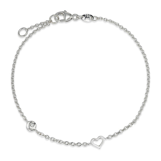 Bracelet 18k White Gold Diamond 0.02 ct, 2 Stones, w-si Heart 17-18 cm