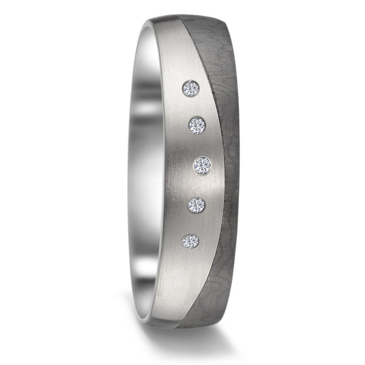 Wedding Ring Titanium, Carbon Diamond 0.025 ct, 5 Stones, w-si