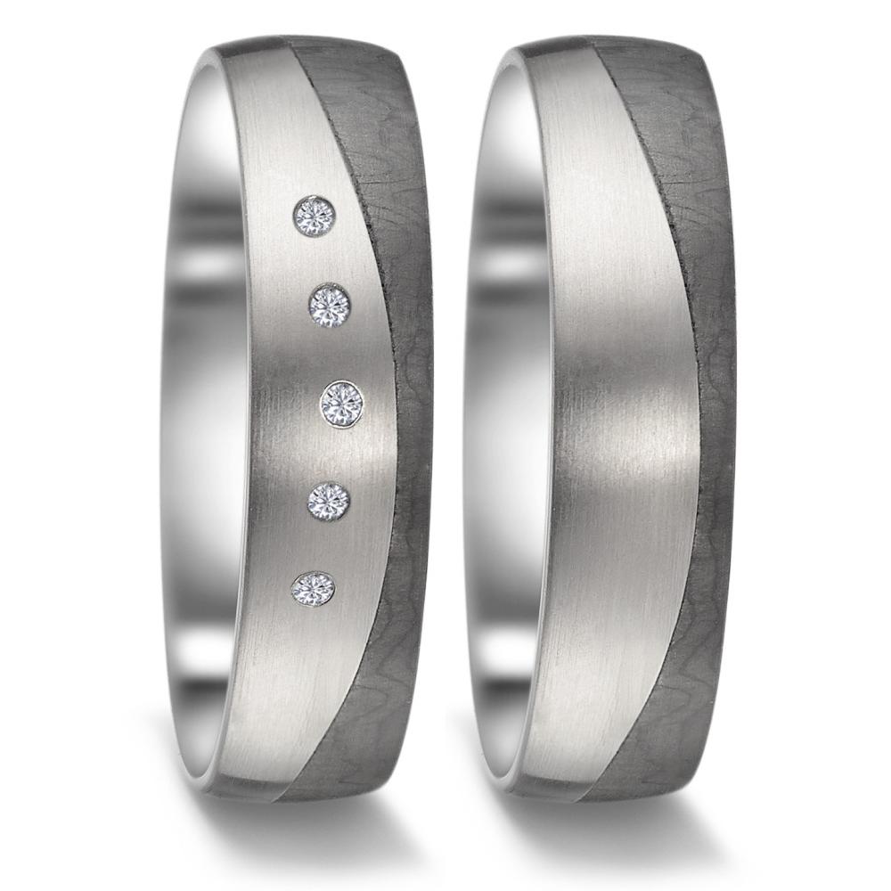 Wedding Ring Titanium, Carbon Diamond 0.025 ct, 5 Stones, w-si