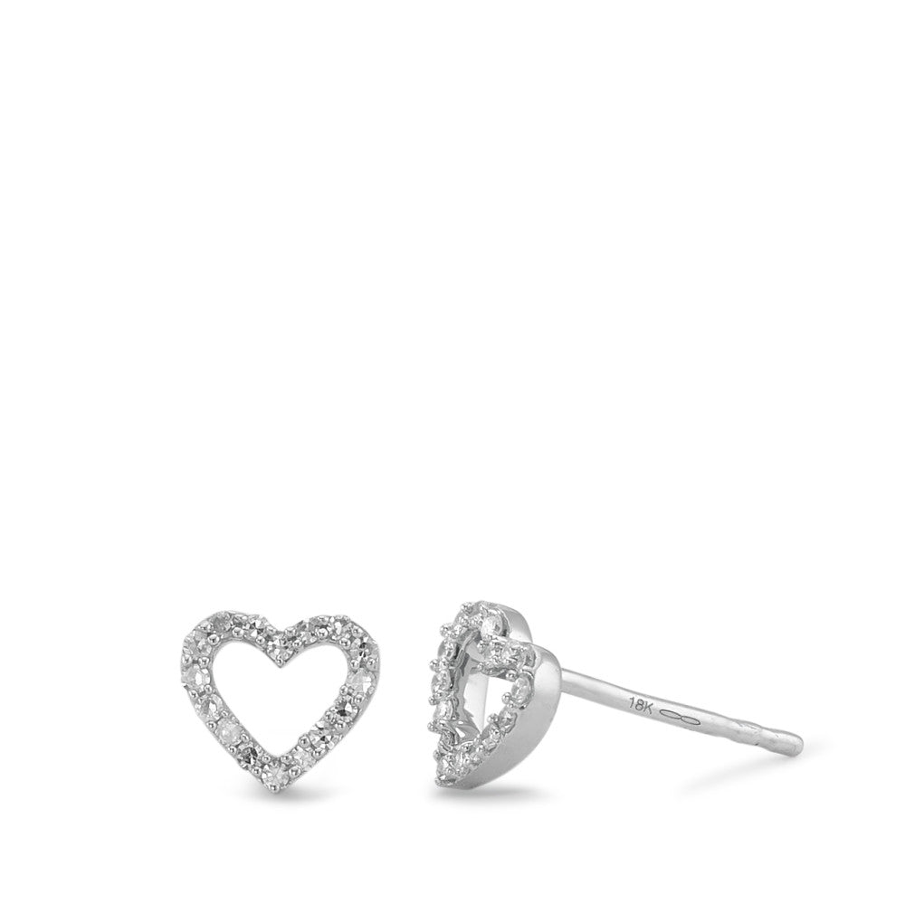 Stud earrings 18k White Gold Diamond 0.09 ct, 32 Stones, w-si Heart