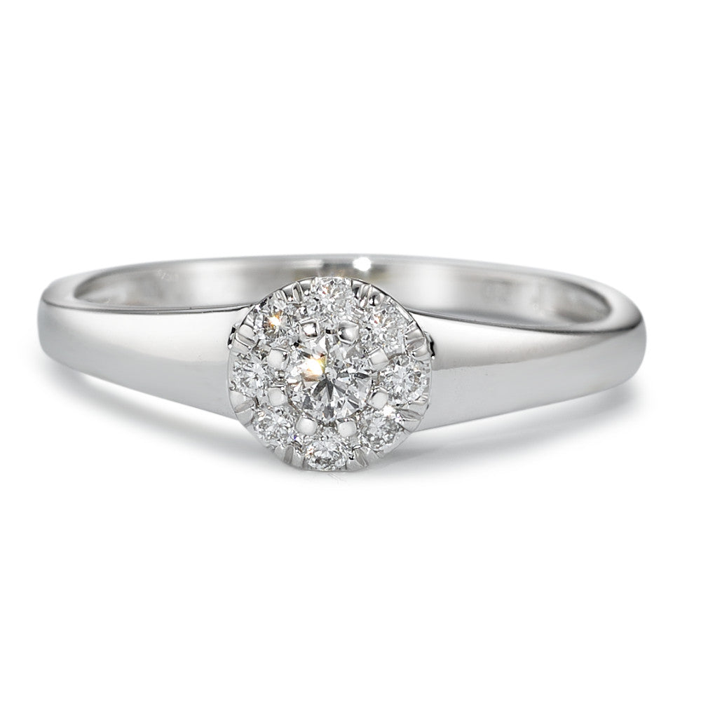 Solitaire ring 18k White Gold Diamond 0.17 ct, 9 Stones, w-si