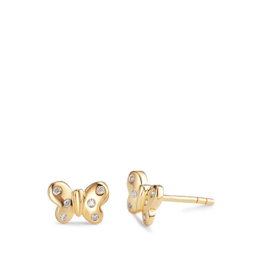 Stud earrings 18k Yellow Gold Zirconia 12 Stones Butterfly