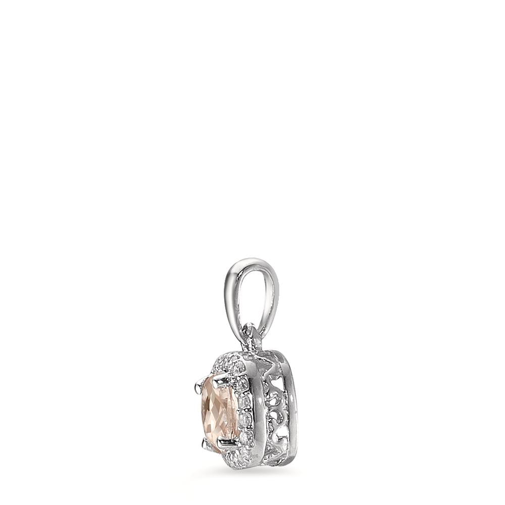 Pendant 9k White Gold Morganite Champagne, 0.35 ct, round, Diamond White, 0.06 ct, 20 Stones, w-pi3 Ø6.5 mm