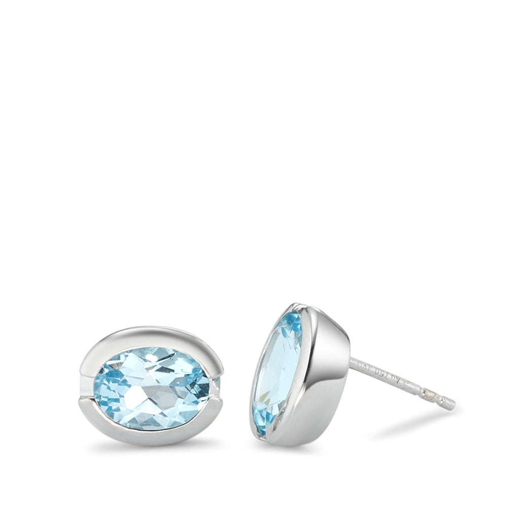 Stud earrings 18k White Gold Topaz Blue, 2 Stones