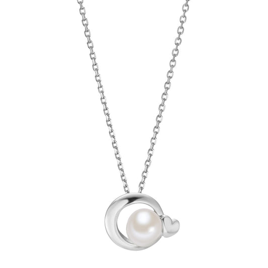 Necklace with pendant Silver Rhodium plated Freshwater pearl Heart 40-42 cm