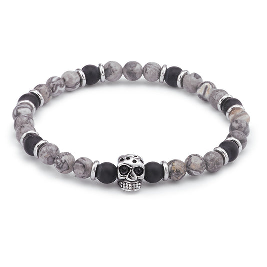 Bracelet Stainless steel Agate Skull 21 cm Ø6 mm