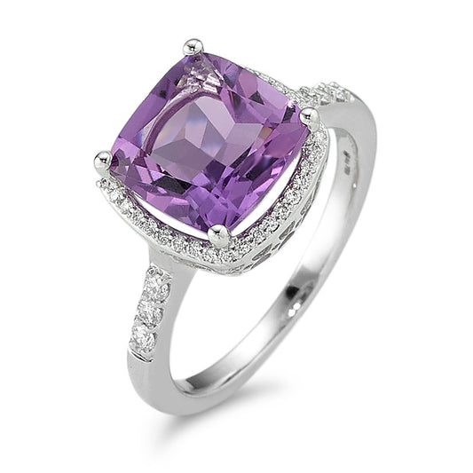 Ring 18k White Gold Amethyst Violet, Diamond White, 0.20 ct, 42 Stones, w-pi3 Ø11 mm