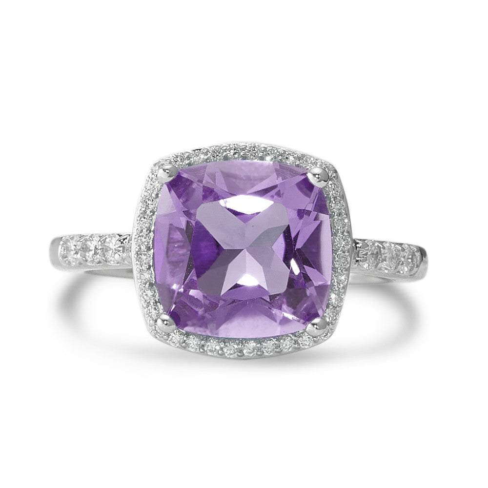 Ring 18k White Gold Amethyst Violet, Diamond White, 0.20 ct, 42 Stones, w-pi3 Ø11 mm