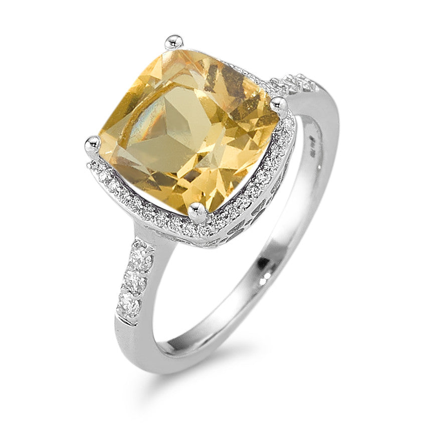 Ring 18k White Gold Citrine Golden, Diamond White, 0.20 ct, 42 Stones, w-pi3 Ø11 mm