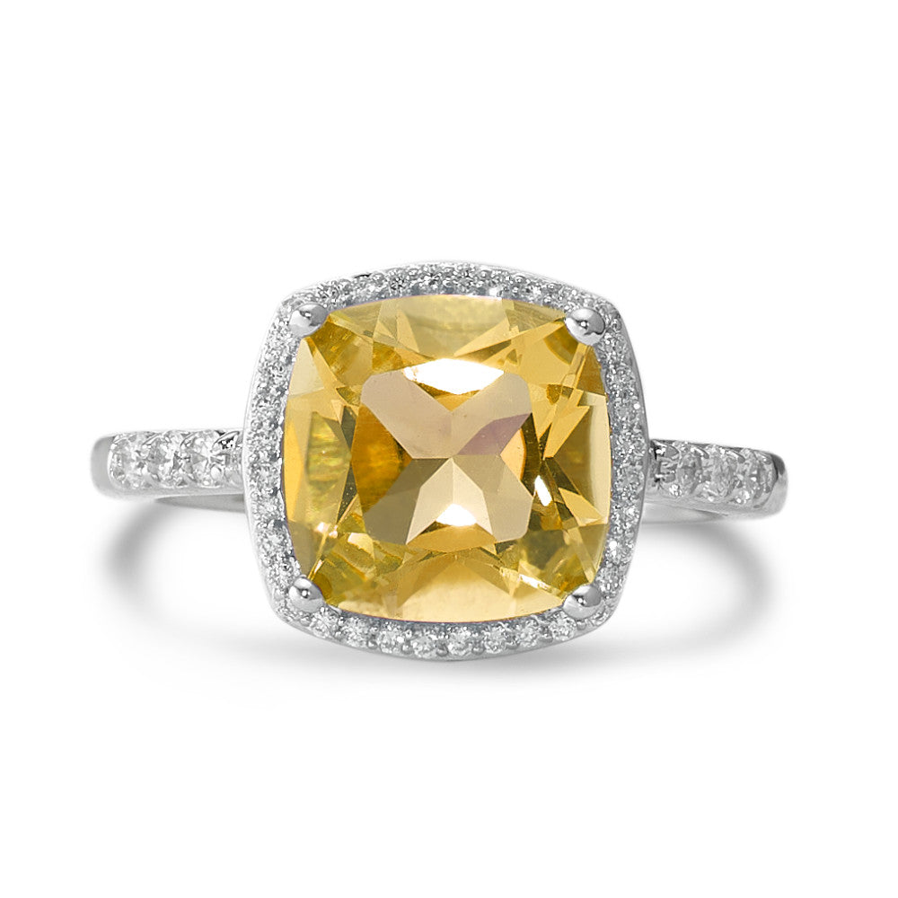 Ring 18k White Gold Citrine Golden, Diamond White, 0.20 ct, 42 Stones, w-pi3 Ø11 mm