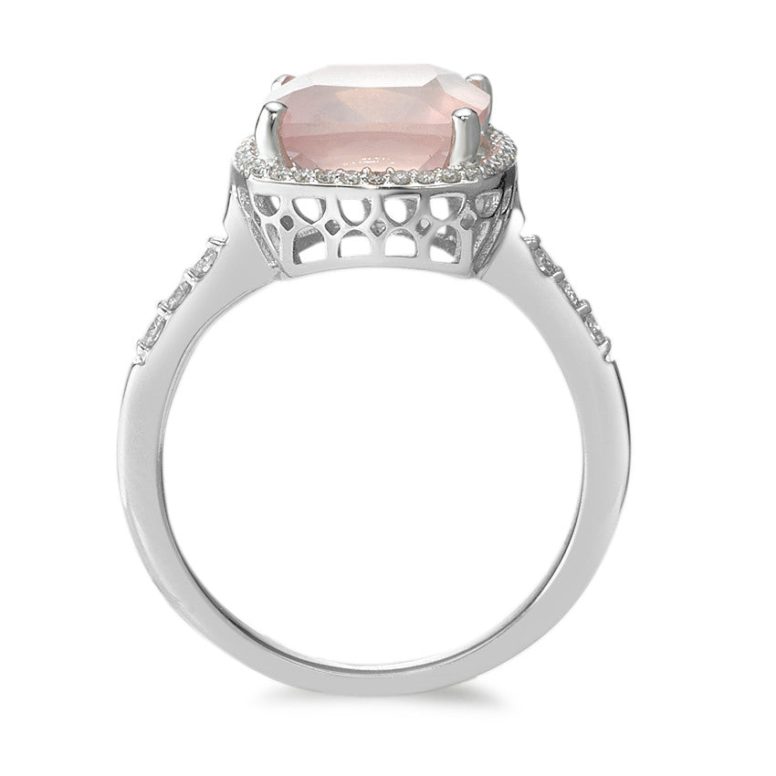 Ring 18k White Gold Rose Quartz Rose, Diamond White, 0.20 ct, 40 Stones, w-si Ø11 mm