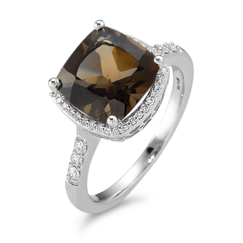 Ring 18k White Gold Smoky quartz, Diamond White, 0.20 ct, 42 Stones, w-pi3 Ø11 mm