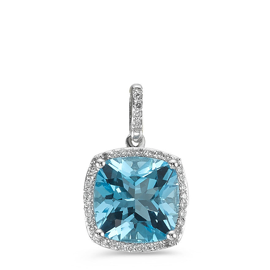 Pendant 18k White Gold Topaz Light Blue, Diamond White, 0.12 ct, 40 Stones, w-pi3 Ø11 mm