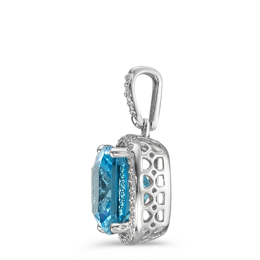 Pendant 18k White Gold Topaz Light Blue, Diamond White, 0.12 ct, 40 Stones, w-pi3 Ø11 mm