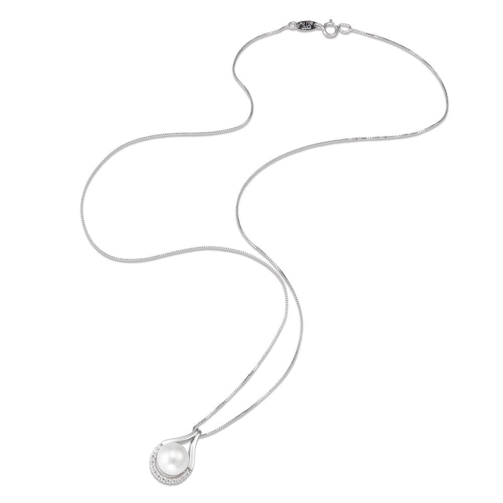 Necklace 18k White Gold Zirconia 13 Stones Freshwater pearl 42 cm