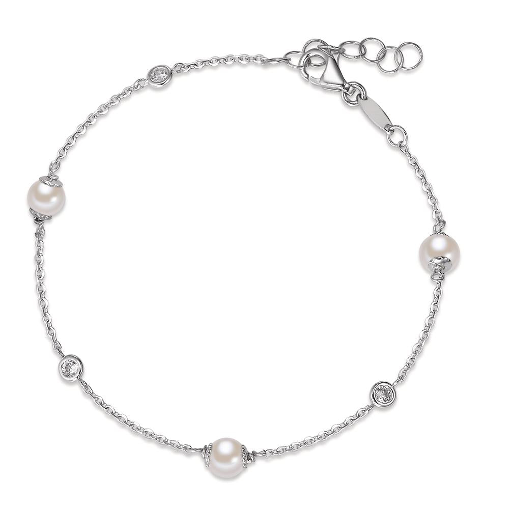 Bracelet 18k White Gold Zirconia 3 Stones Freshwater pearl 16-18 cm