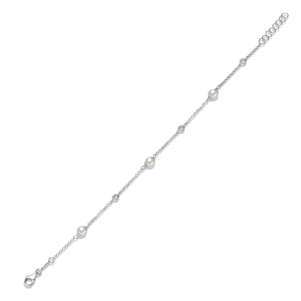 Bracelet 18k White Gold Zirconia 3 Stones Freshwater pearl 16-18 cm