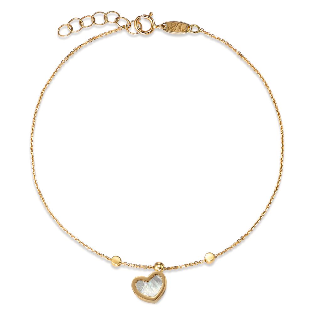 Bracelet 18k Yellow Gold Mother of pearl Heart 17-19 cm