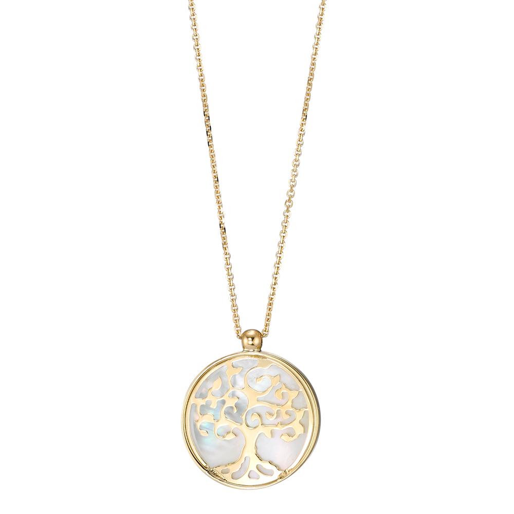 Necklace 18k Yellow Gold Mother of pearl Tree Of Life 42 cm Ø14 mm