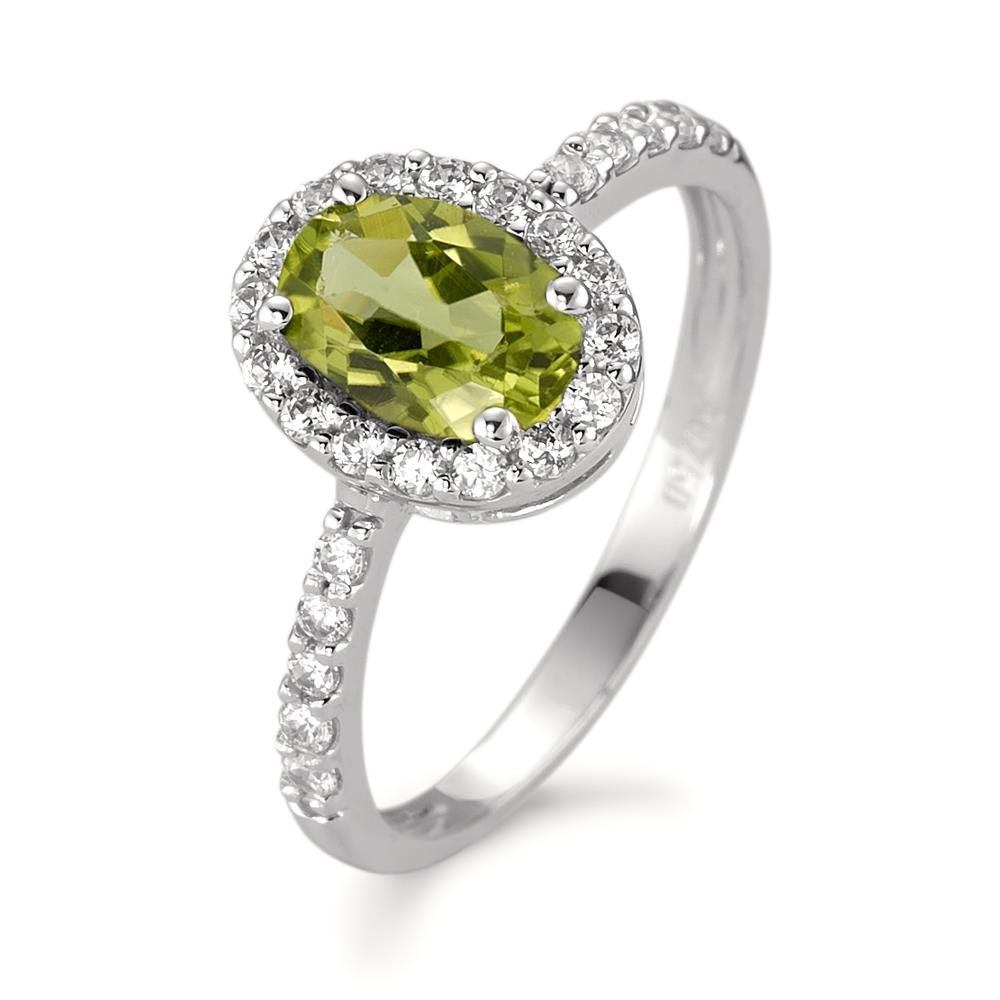 Ring 18k White Gold Peridot, Zirconia White Ø10 mm