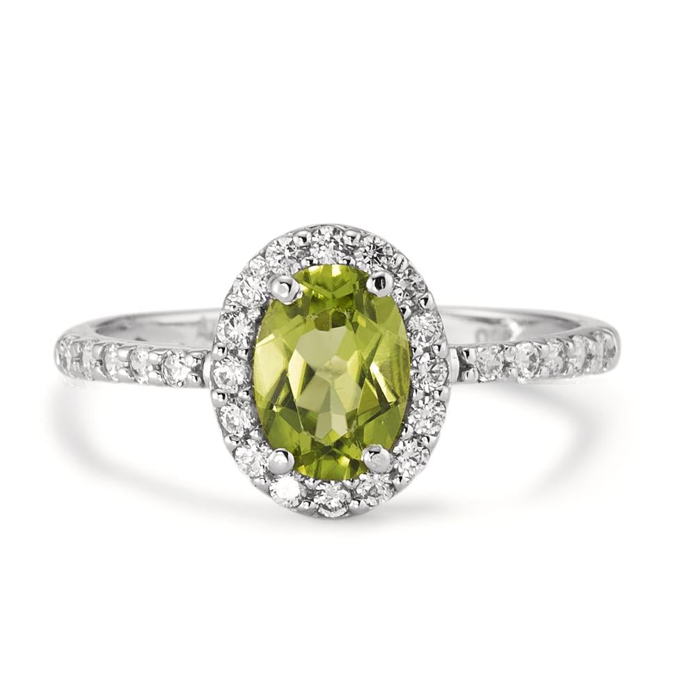 Ring 18k White Gold Peridot, Zirconia White Ø10 mm