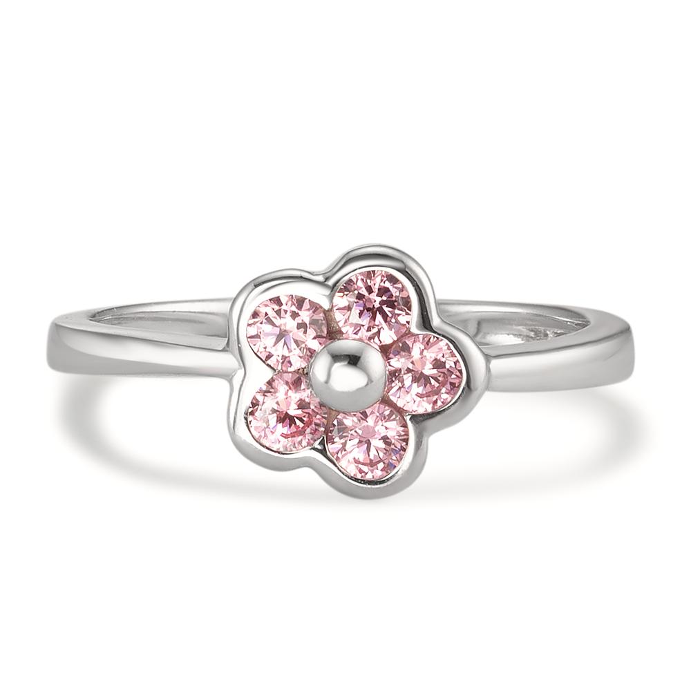 Ring 18k White Gold Zirconia Rose, 5 Stones Flower