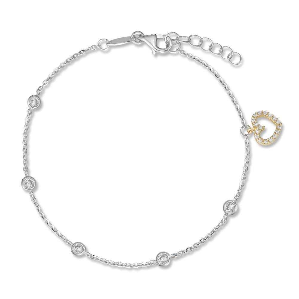 Bracelet 18k White Gold, 18k Yellow Gold Zirconia Heart 16.5-18.5 cm