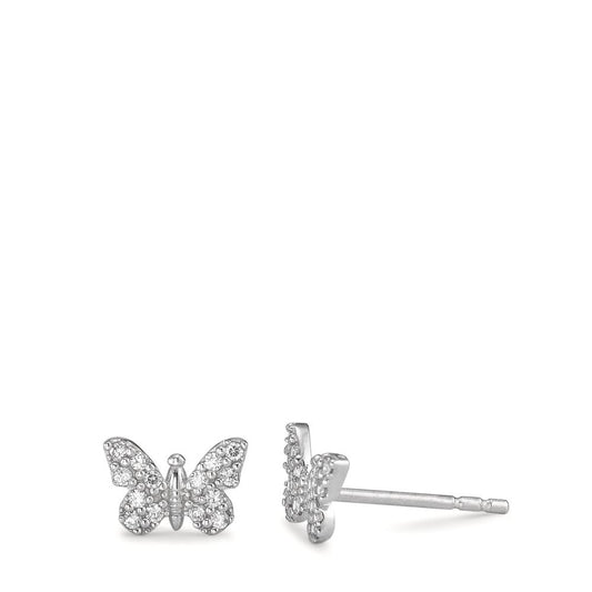 Stud earrings 18k White Gold Zirconia Butterfly Ø6 mm