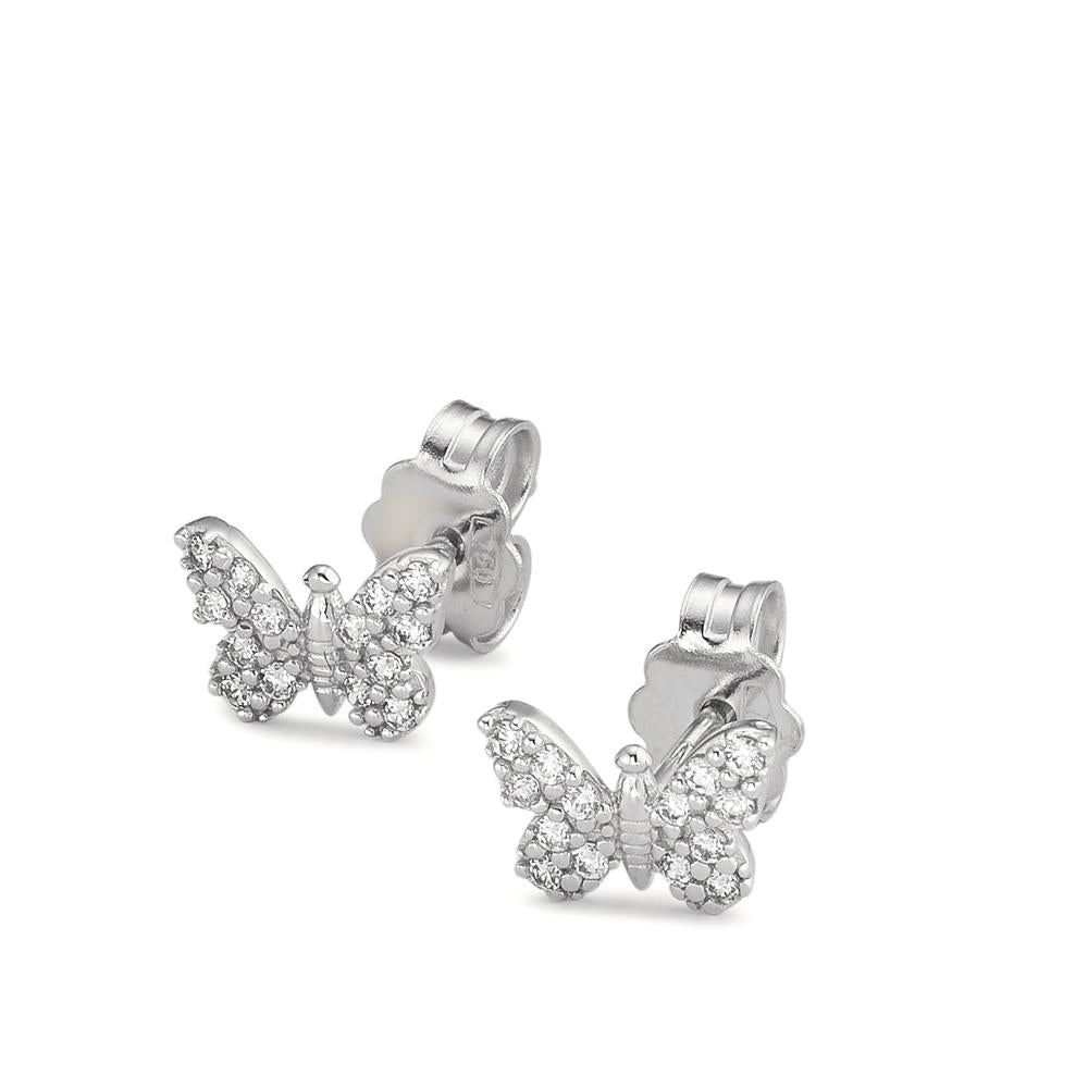 Stud earrings 18k White Gold Zirconia Butterfly Ø6 mm