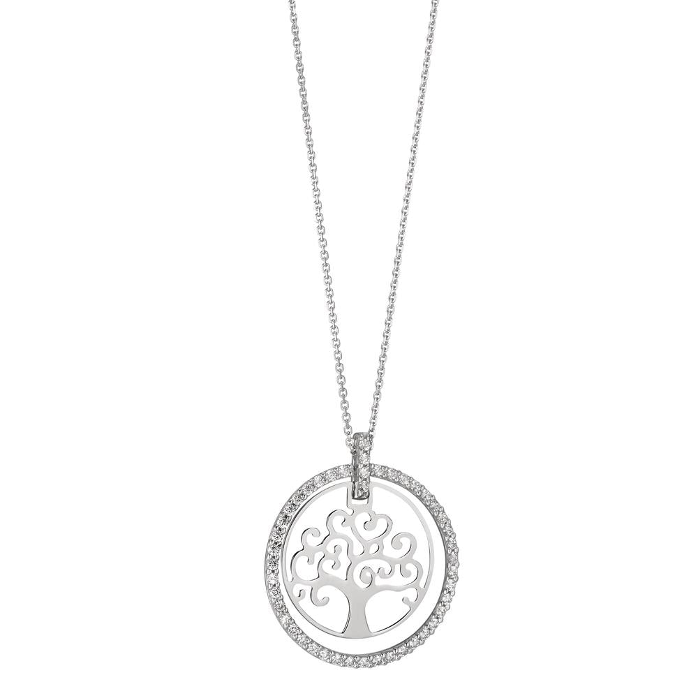 Necklace 18k White Gold Zirconia Tree Of Life 42 cm Ø18 mm